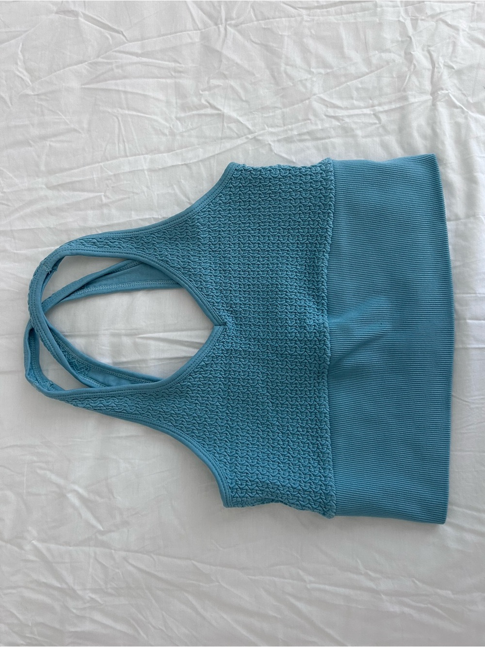 FP Movement by Free People Sky Blue Textured Knit Racerback Crop Top